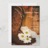 White Daisies Cowboy Boots country Western Wedding Kaart (Voorkant)