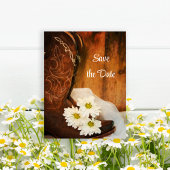 White Daisies Cowboy Boots Wedding Save the Date Aankondigingskaart