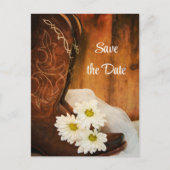 White Daisies Cowboy Boots Wedding Save the Date Aankondigingskaart (Voorkant)