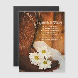 White Daisies Cowboy Boots Wedding Save the Date Magnetische Uitnodiging
