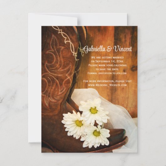 White Daisies Cowboy Boots Wedding Save the Date Magnetische Uitnodiging (Voorkant)