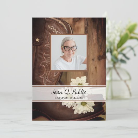 White Daisies Cowboy Boots Western Funeral Service Programmakaart (Staand voorkant)