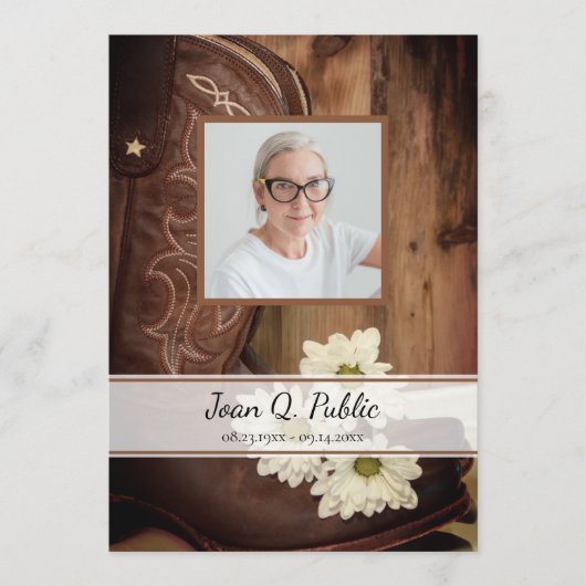White Daisies Cowboy Boots Western Funeral Service Programmakaart (Voorkant)