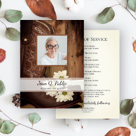White Daisies Cowboy Boots Western Funeral Service Programmakaart
