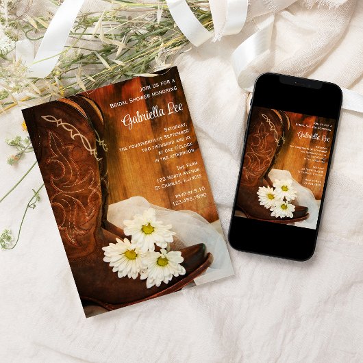 White Daisies Cowboy Boots Western Vrijgezellenfee Kaart