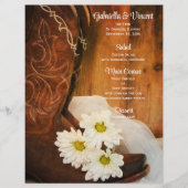 White Daisies Cowboy Boots Western Wedding Menu (Voorkant)