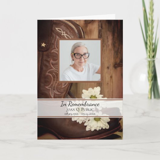 White Daisies Cowboy Boots Westerne begrafenis Programma (Voorkant)