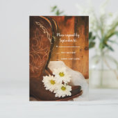 White Daisies Cowboy Boots Westerne bruiloft RSVP Kaartje (Staand voorkant)