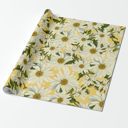 White Daisies Daisy Flower Yellow Bright Party Cadeaupapier (Uitgerold)