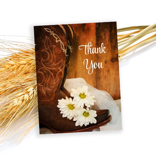 White Daisies en Cowboy Boots Wedding Bedankt Briefkaart