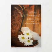 White Daisies en Cowboy Boots Western Wedding Drieluik Uitnodiging (Cover)