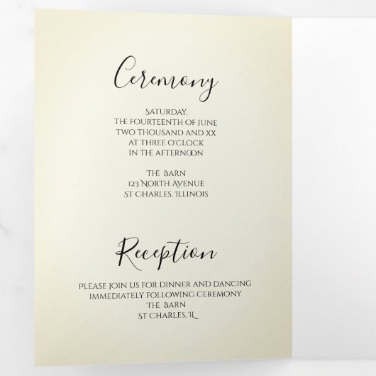 White Daisies en Cowboy Boots Western Wedding Drieluik Uitnodiging (Binnenzijde eerst)