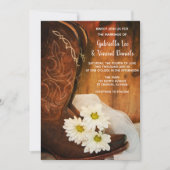 White Daisies en Cowboy Boots Western Wedding Kaart (Voorkant)