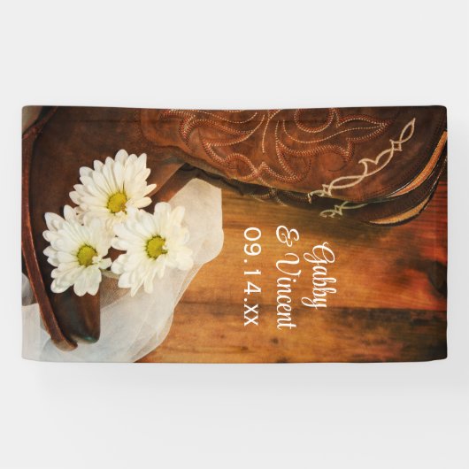 White Daisies en Cowboy Boots Western Wedding Spandoek (Horizontaal)
