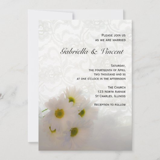 White Daisies en Lace Wedding Kaart (Voorkant)