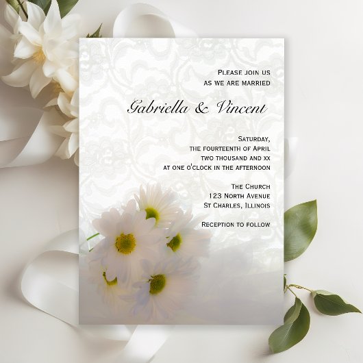 White Daisies en Lace Wedding Kaart
