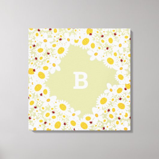 White Daisies en Ladybugs Girl Nursery Canvas Art (Voorkant)
