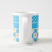 White Daisies en Polka Dots op Sky Blue Grote Koffiekop (Achterkant)