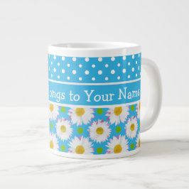 White Daisies en Polka Dots op Sky Blue Grote Koffiekop
