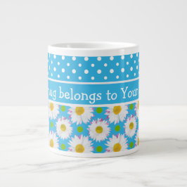 White Daisies en Polka Dots op Sky Blue Grote Koffiekop