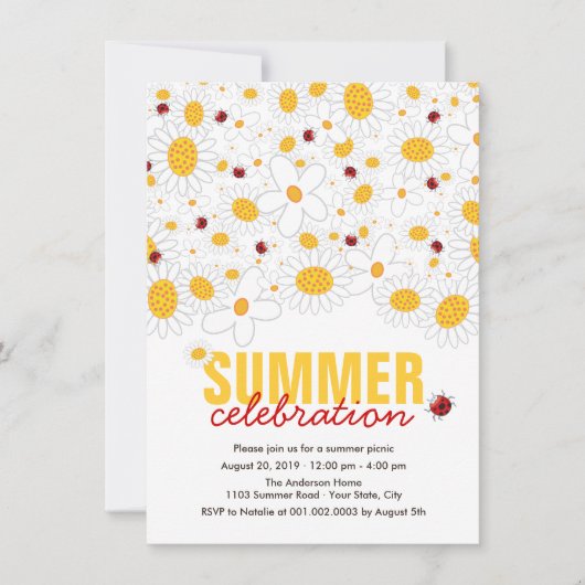 White Daisies en Red Ladybugs Summer Party Kaart (Voorkant)