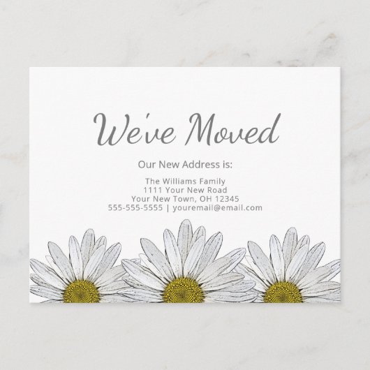 White Daisies Floral Rustic Moving Announcement Briefkaart (Voorkant)