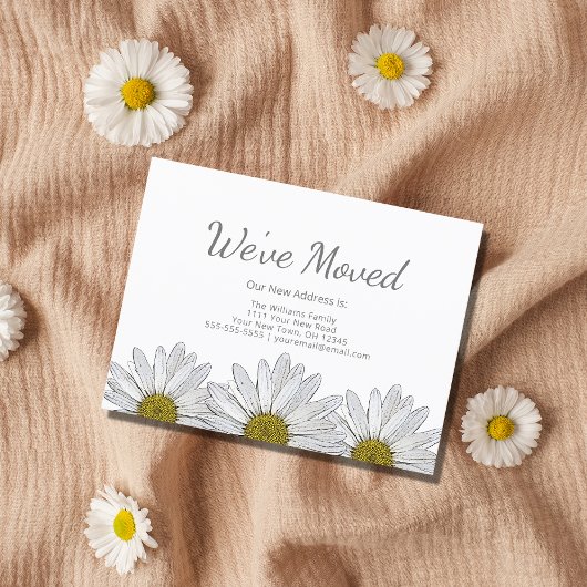 White Daisies Floral Rustic Moving Announcement Briefkaart