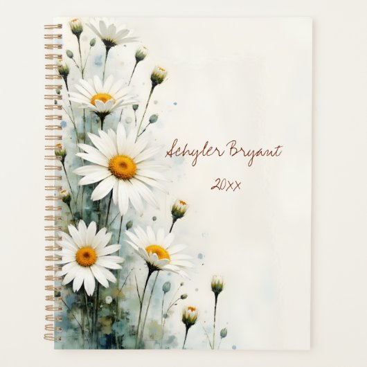 White Daisies Floral Spiral-bound Spring Botanical Planner (Voorkant)