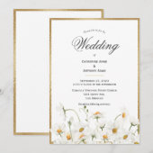 White Daisies Floral Waterverf Gold Wedding Kaart (Voorkant / Achterkant)