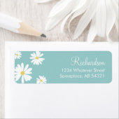 White Daisies Flowers Aqua Background Labels (Insitu)