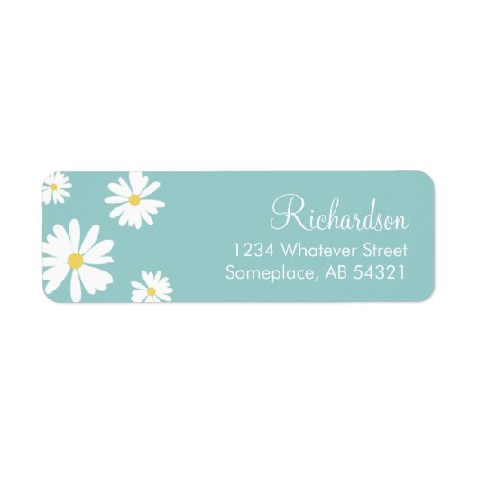White Daisies Flowers Aqua Background Labels (Voorkant)