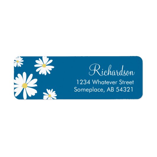 White Daisies Flowers Blue Background Labels (Voorkant)