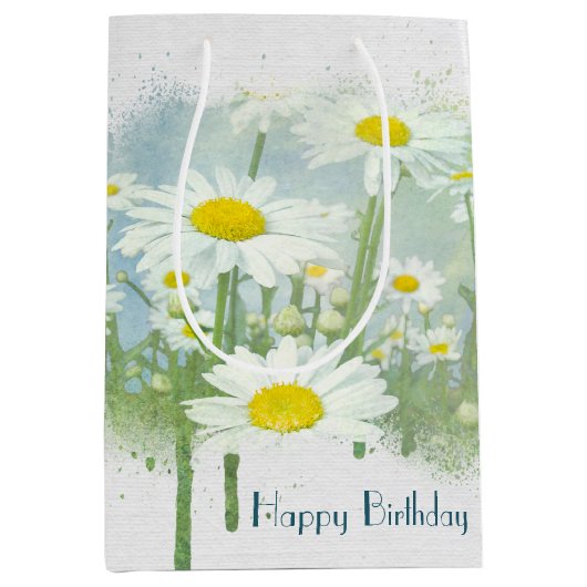 White Daisies for Birthday Medium Cadeauzakje (Voorkant)