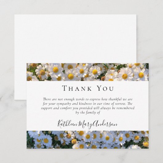 White Daisies Funeral Sympathie Floral Bedankkaart (Voorkant / Achterkant)