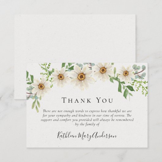 White Daisies Funeral Sympathie Floral Bedankkaart (Voorkant / Achterkant)