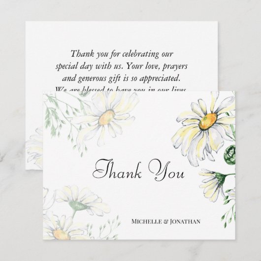White Daisies Garden Floral Waterverf Wedding Bedankkaart (Voorkant / Achterkant)