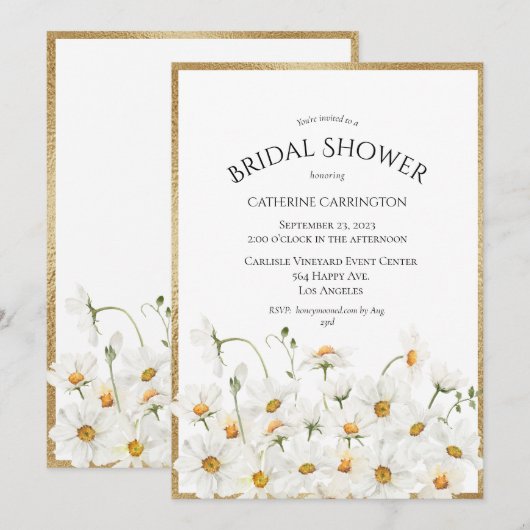 White Daisies Gold Floral Waterverf Vrijgezellenfe Kaart (Voorkant / Achterkant)