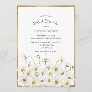 White Daisies Gold Floral Waterverf Vrijgezellenfe Kaart