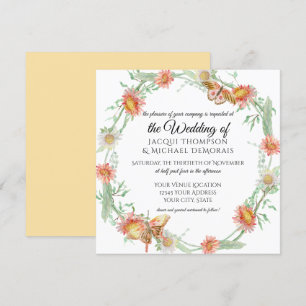 White Daisies Gold Yellow in Coral Butterfly Flora Kaart