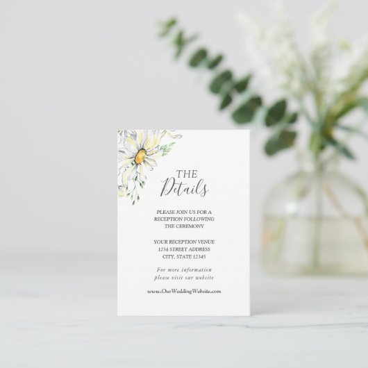 White Daisies Greenery Floral Waterverf Wedding Informatiekaartje (Staand voorkant)