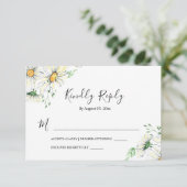 White Daisies Greenery Floral Waterverf Wedding RSVP Kaartje (Staand voorkant)