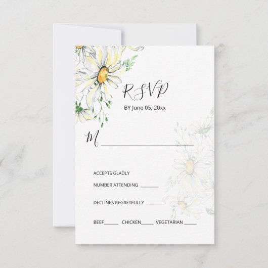 White Daisies Greenery Garden Floral Wedding RSVP Kaartje (Voorkant)