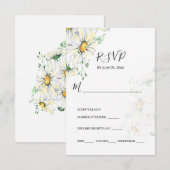 White Daisies Greenery Garden Floral Wedding RSVP Kaartje (Voorkant / Achterkant)
