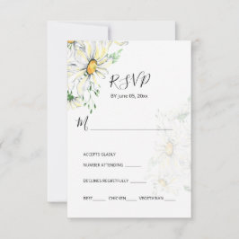 White Daisies Greenery Garden Floral Wedding RSVP Kaartje