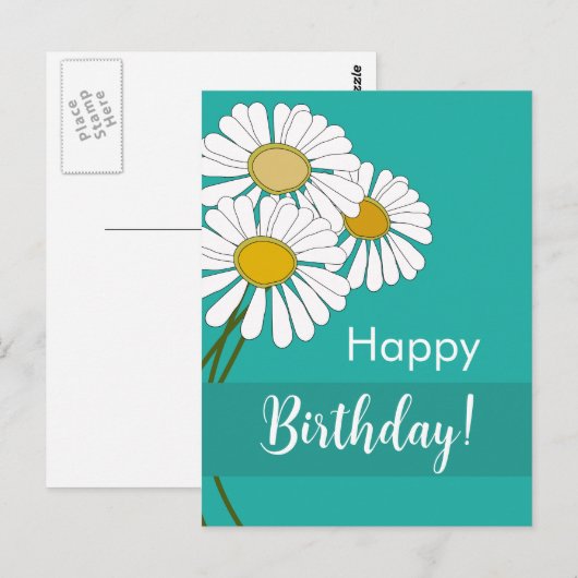 White Daisies Happy Birthday Briefkaart (Voorkant / Achterkant)