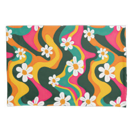 White Daisies Hippie Floral Pattern Colorful Retro Kussensloop