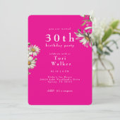 White Daisies Hot Pink Rounded Verjaardagsfeestje Kaart (Staand voorkant)