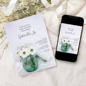 White Daisies in Blue Jar Vase Baby shower Kaart