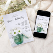 White Daisies in Blue Jar Vase Birthday Party Kaart