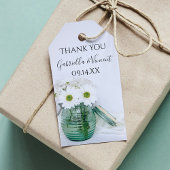 White Daisies in Blue Jar Vase Wedding Favor Label Cadeaulabel